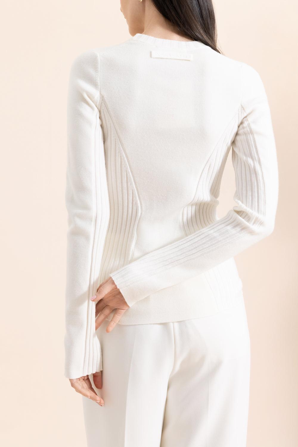 Panelled Rib Crew Neck Top-CREAM-XS-CLOTHINGTOPTANK-VICTORIA BECKHAM
