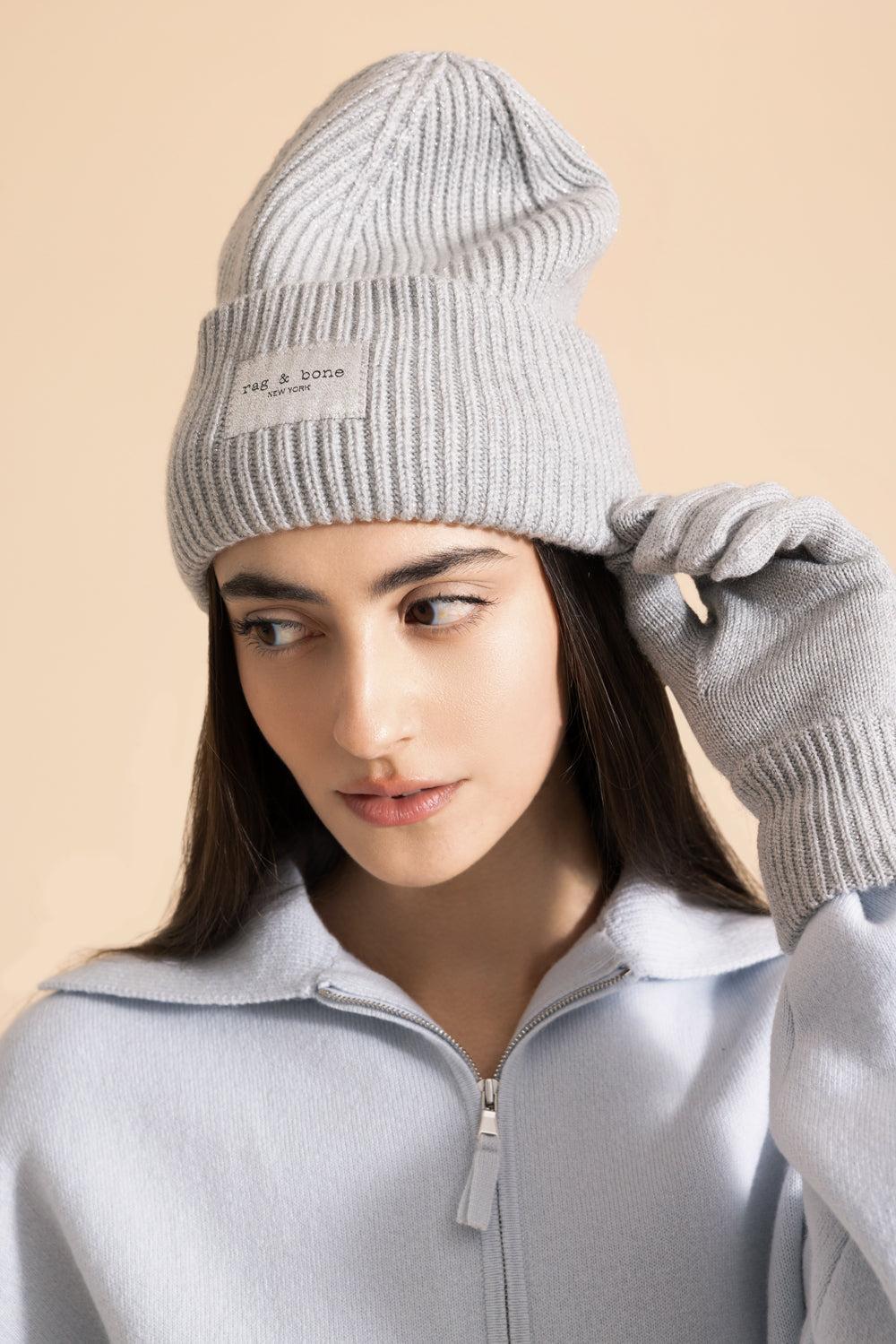Blake Metallic Beanie - Silver-SILVER-O/S-ACCESSORIEHEADWEAR-RAG & BONE