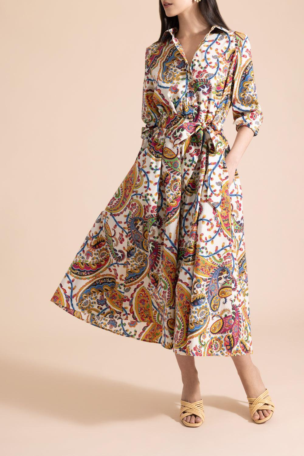 Long Sleeve Midi Shirt Dress-MULTI-40-CLOTHINGDRESSCASUAL-ETRO