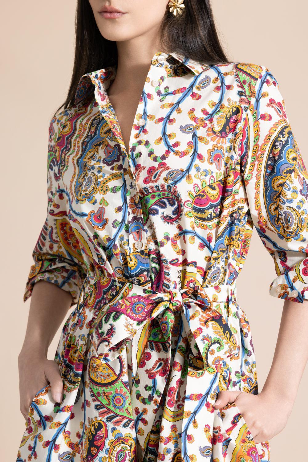 Long Sleeve Midi Shirt Dress-MULTI-40-CLOTHINGDRESSCASUAL-ETRO