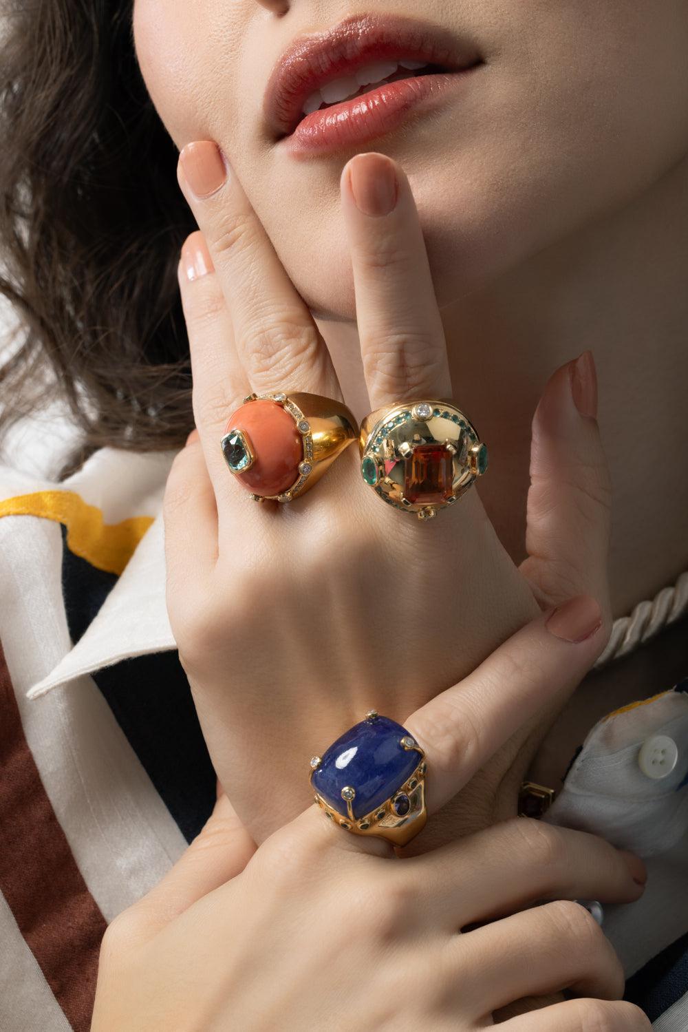 Tanzanite Emerald Ring-YELLOW GOLD-5.5-JEWELRYFINE JEWELRING-DENISE CASSOU