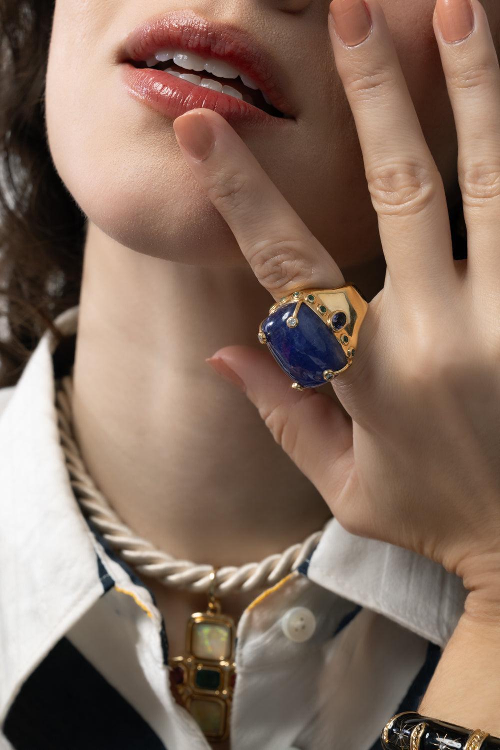 Tanzanite Emerald Ring-YELLOW GOLD-5.5-JEWELRYFINE JEWELRING-DENISE CASSOU