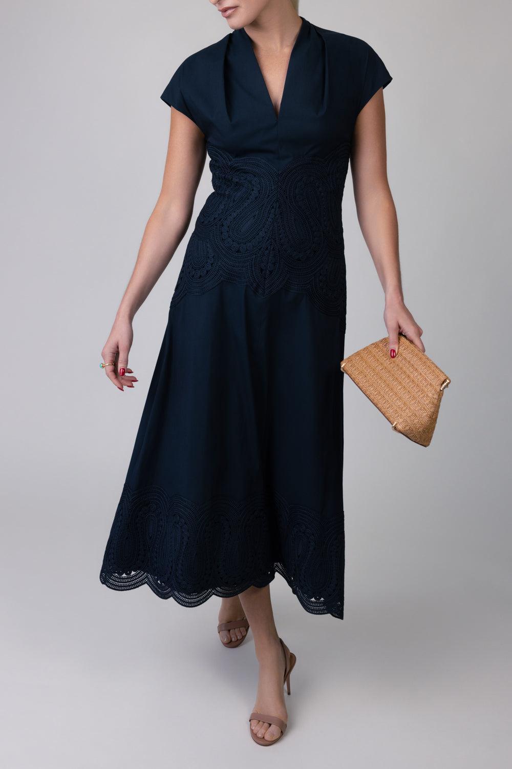 Cap Sleeve Midi Dress-NAVY-4-CLOTHINGDRESSCASUAL-LELA ROSE