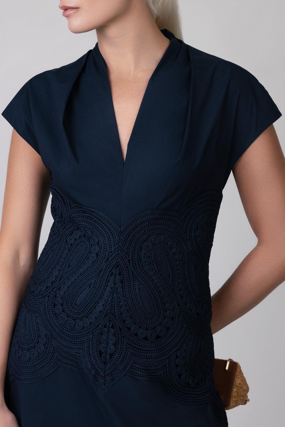 Cap Sleeve Midi Dress-NAVY-4-CLOTHINGDRESSCASUAL-LELA ROSE