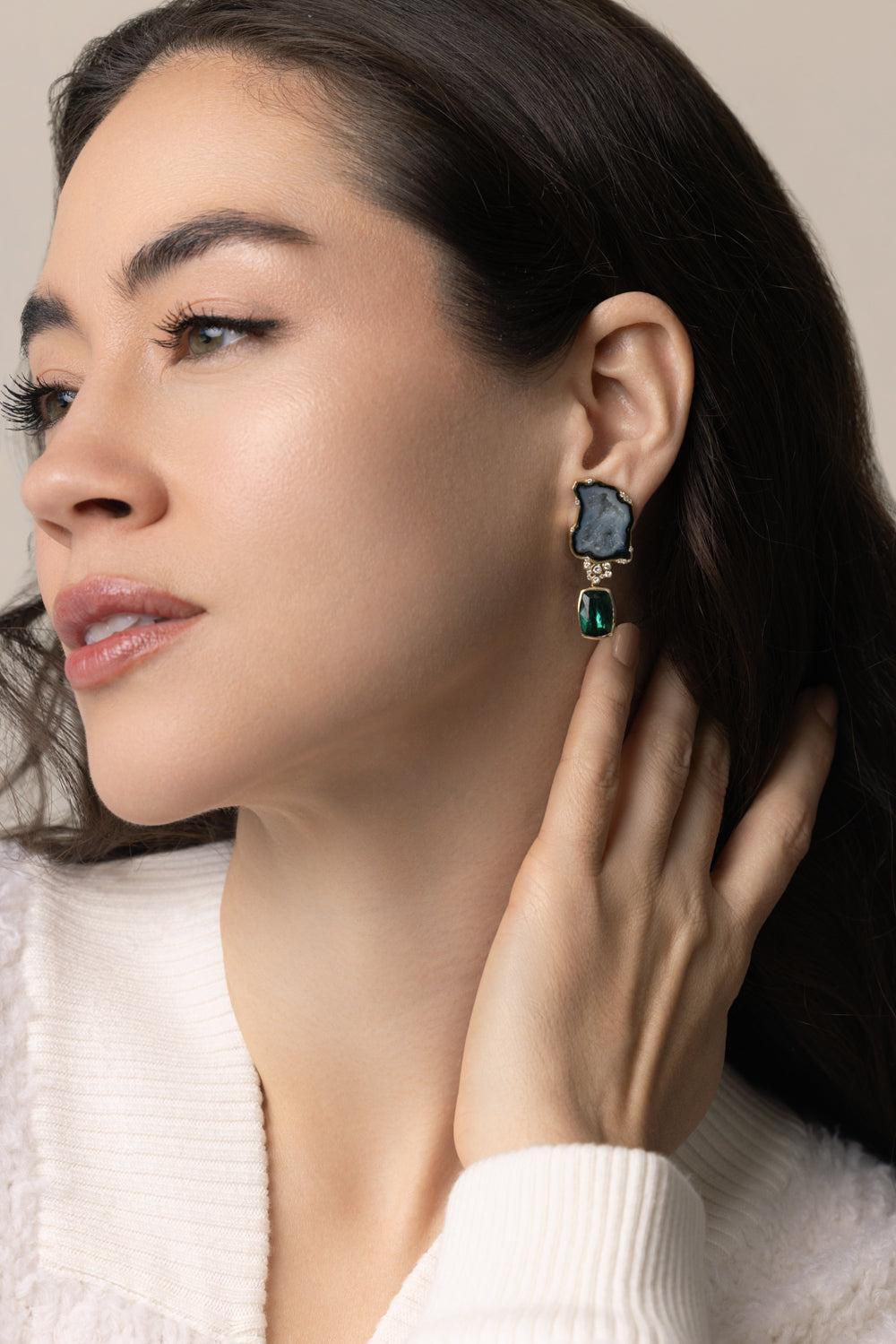 Agate Diamond Earrings-YELLOW GOLD-JEWELRYFINE JEWELEARRING-DENISE CASSOU