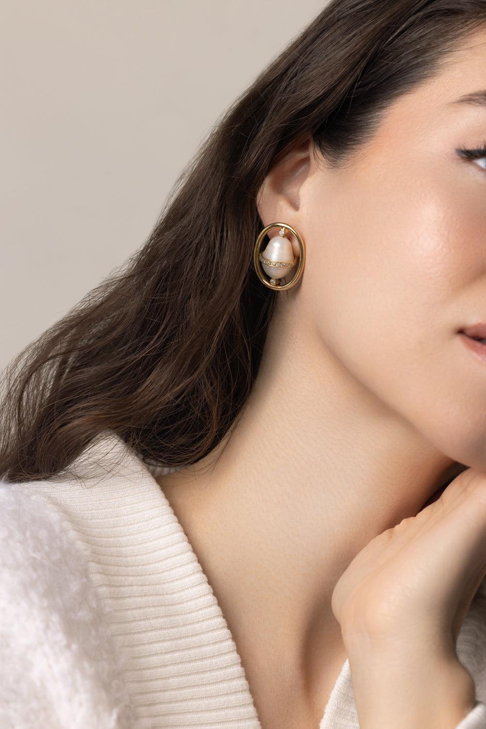 Pearl Diamond Earrings-YELLOW GOLD-JEWELRYFINE JEWELEARRING-DENISE CASSOU