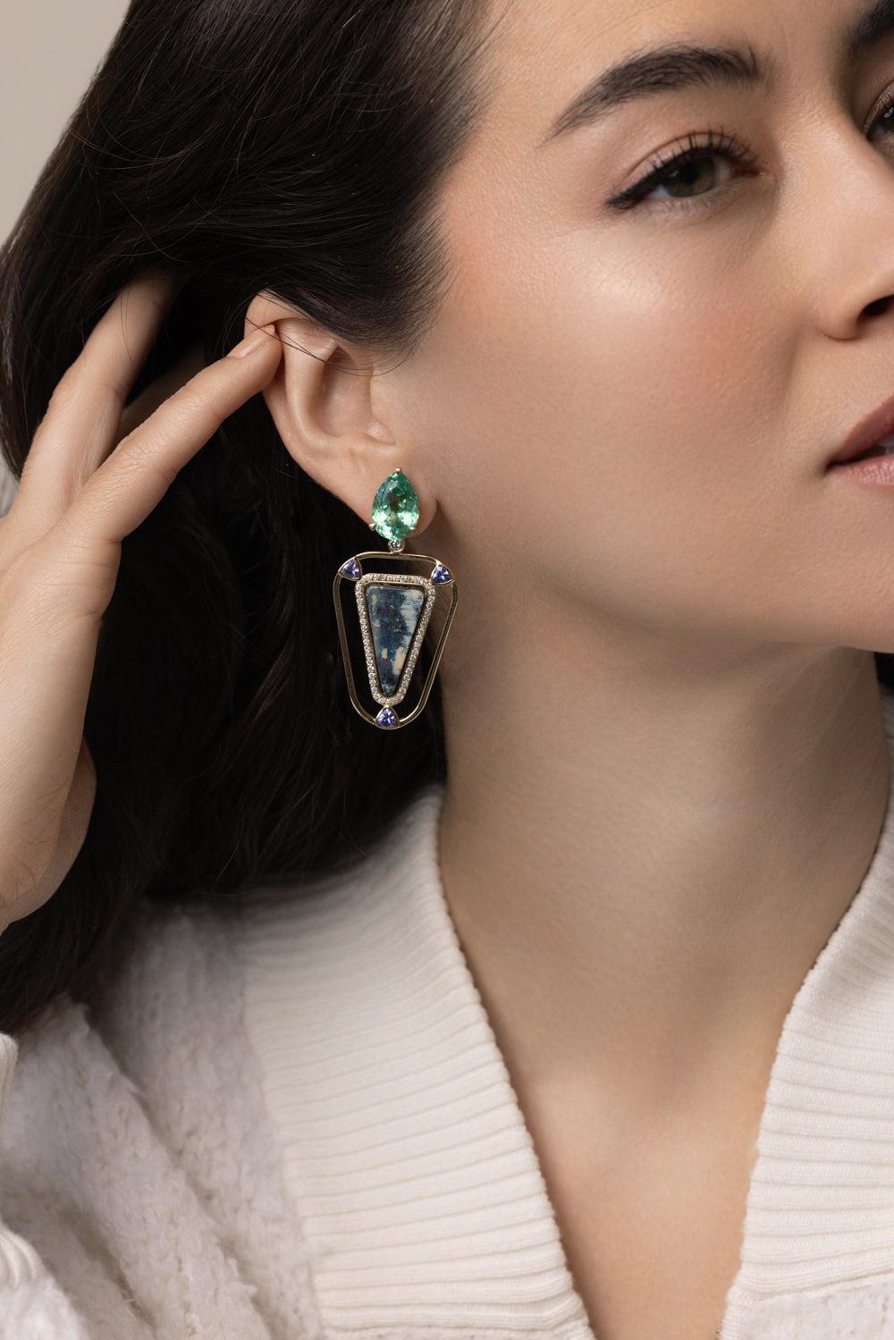 Opal Tourmaline Earrings-YELLOW GOLD-JEWELRYFINE JEWELEARRING-DENISE CASSOU