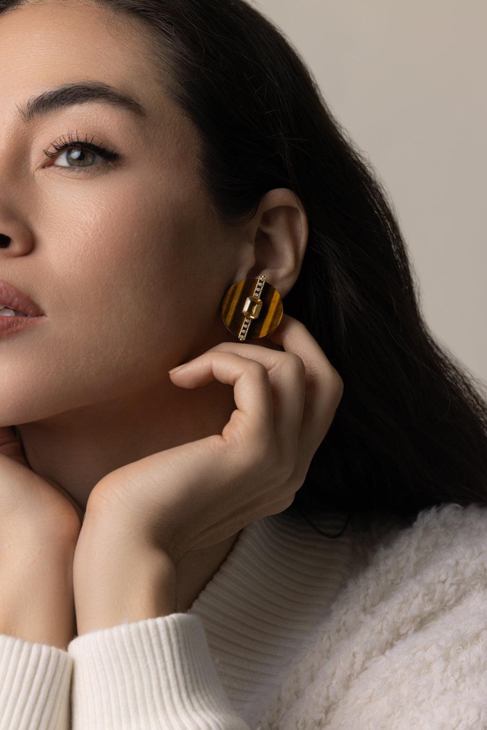 Tigers Eye Citrine Earrings-YELLOW GOLD-JEWELRYFINE JEWELEARRING-DENISE CASSOU