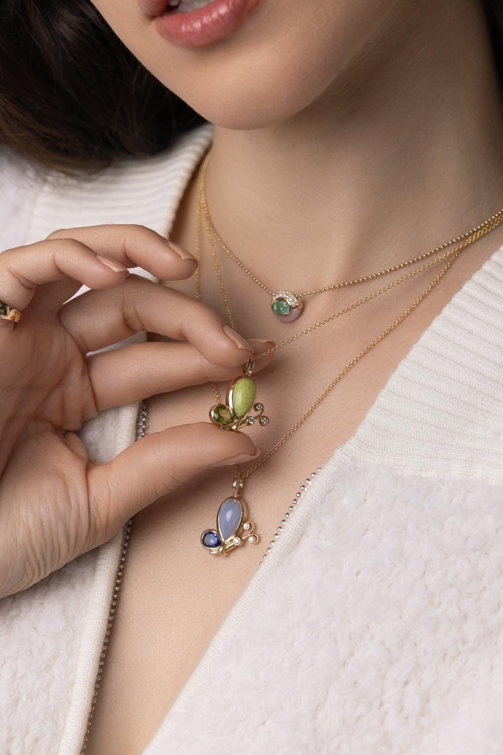Lime Opal Small Butterfly Effect Pendant Necklace-YELLOW GOLD-18-JEWELRYFINE JEWELNECKLACE O-MASON & BOOKS