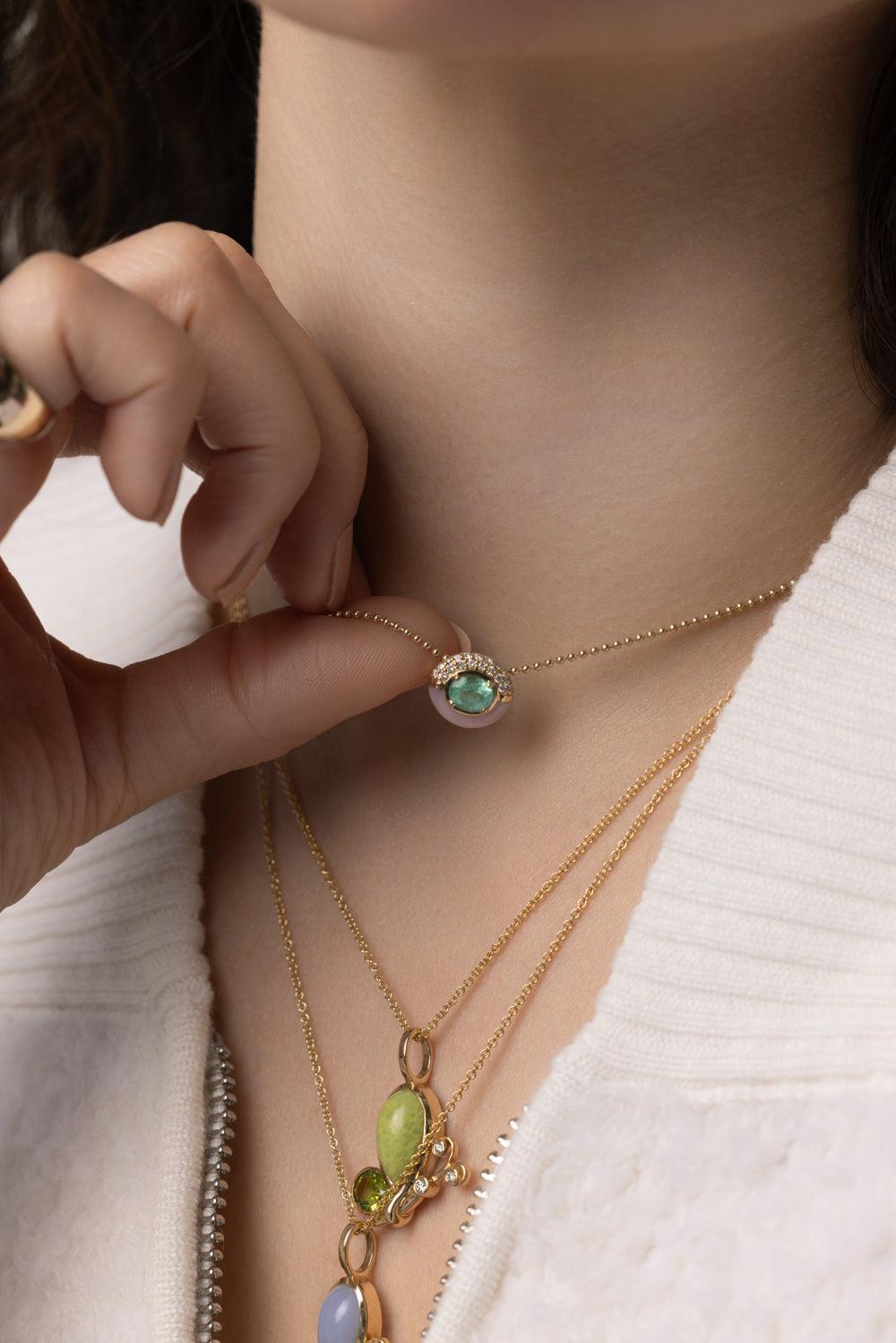 Tourmaline Sugar And Spice Mini Oval Pendant Necklace-YELLOW GOLD-16-JEWELRYFINE JEWELNECKLACE O-MASON & BOOKS