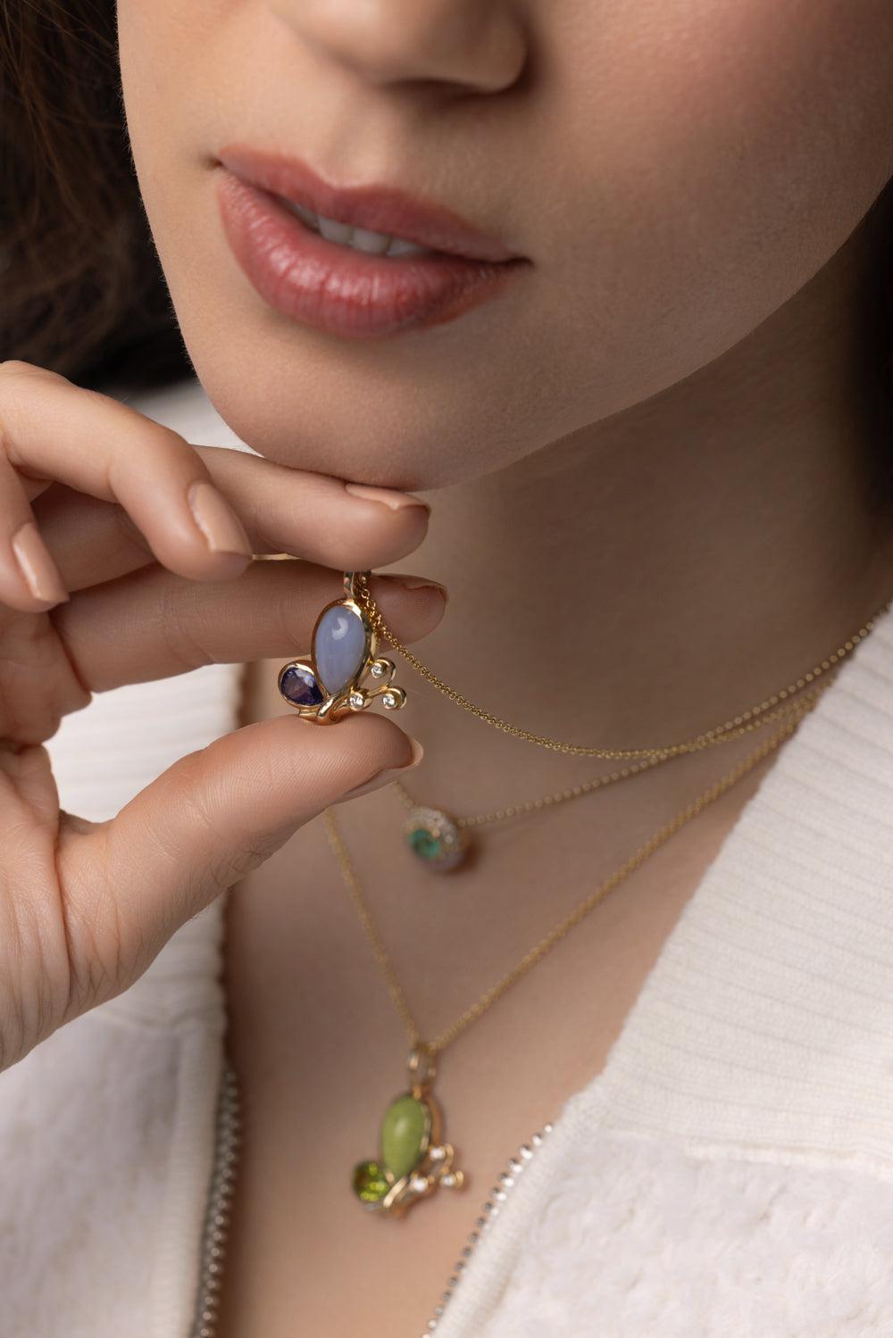 Small Tanzanite Butterfly Effect Pendant Necklace-YELLOW GOLD-18-JEWELRYFINE JEWELNECKLACE O-MASON & BOOKS