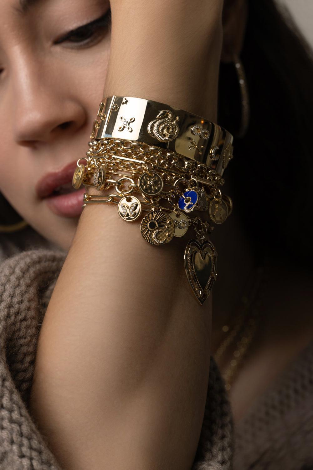 Symbols Wide Triptych Bangle Bracelet | FOUNDRAE – Marissa Collections