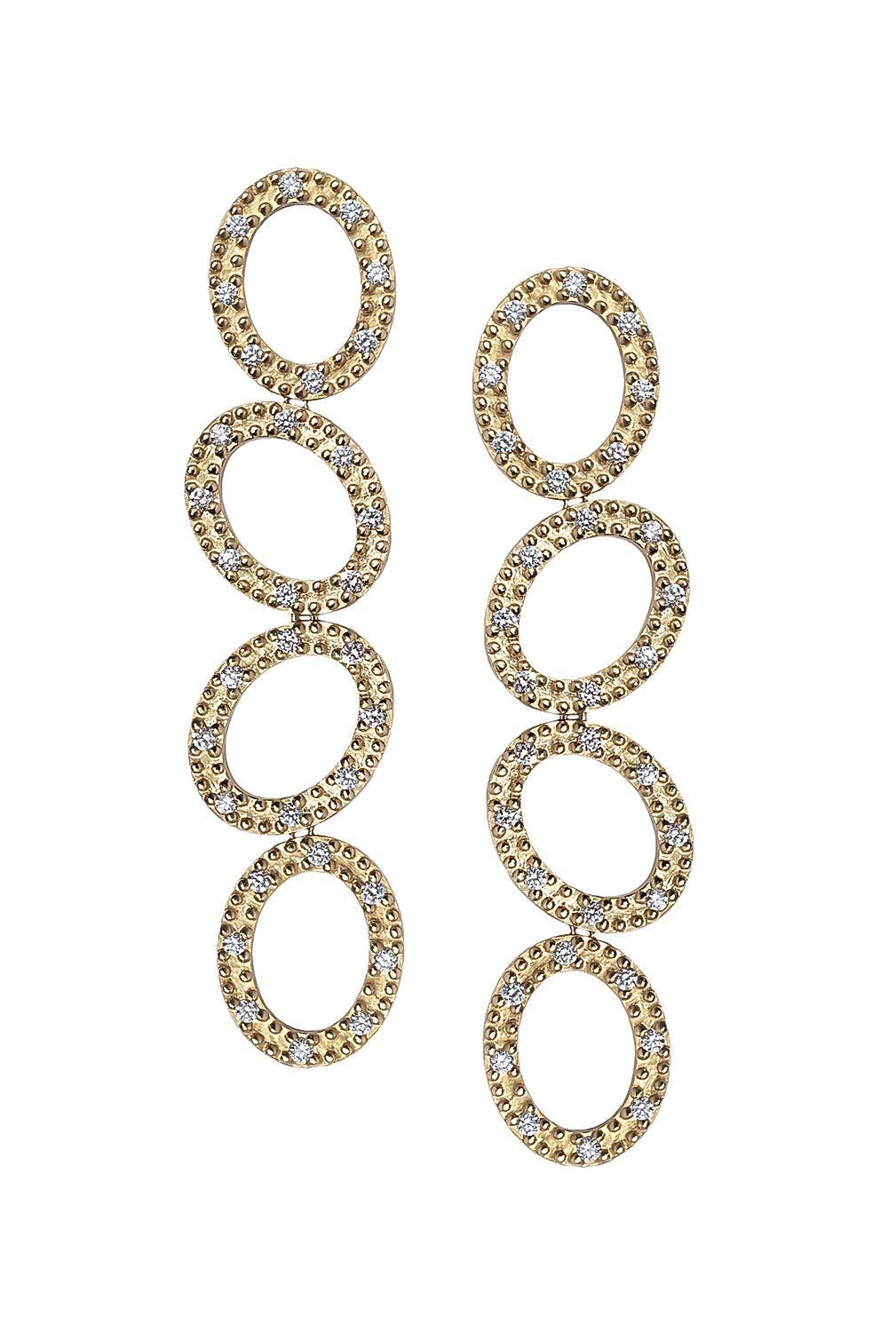 Diamond Paisley Engraved Four Link Earrings-YELLOW GOLD-JEWELRYFINE JEWELEARRING-COOMI