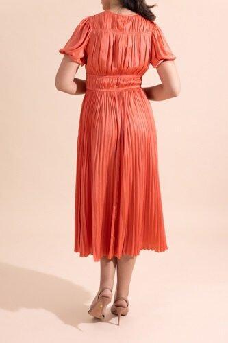 Audra Puff Sleeve Dress - Coral-ORANGE-0-CLOTHINGDRESSCASUAL-ULLA JOHNSON