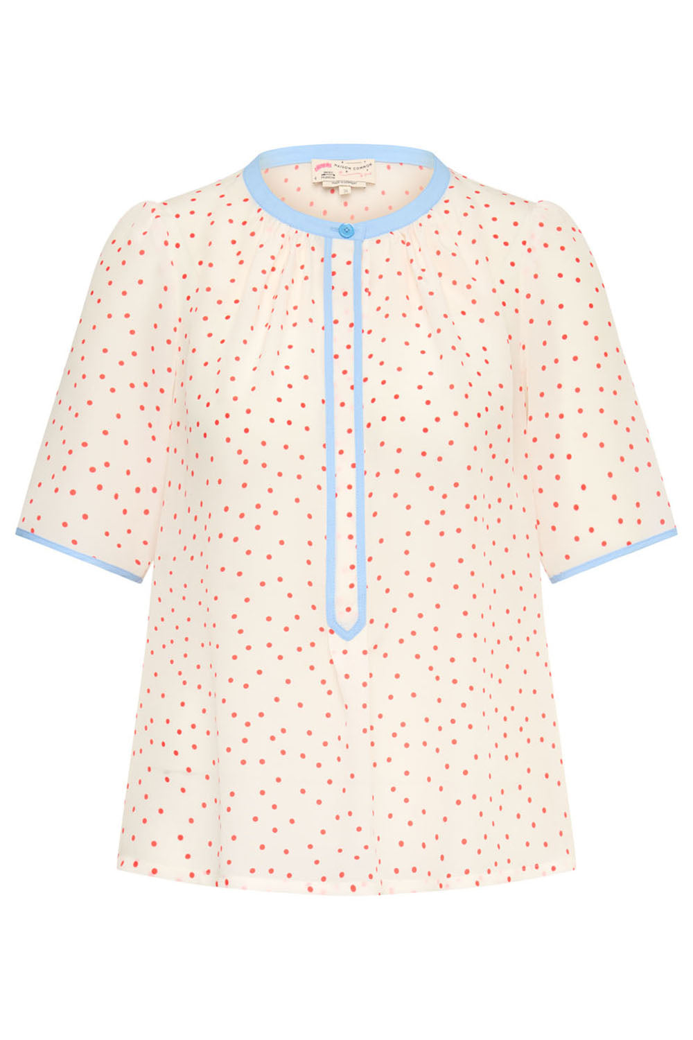 Short Sleeve Dot Print Blouse - Red