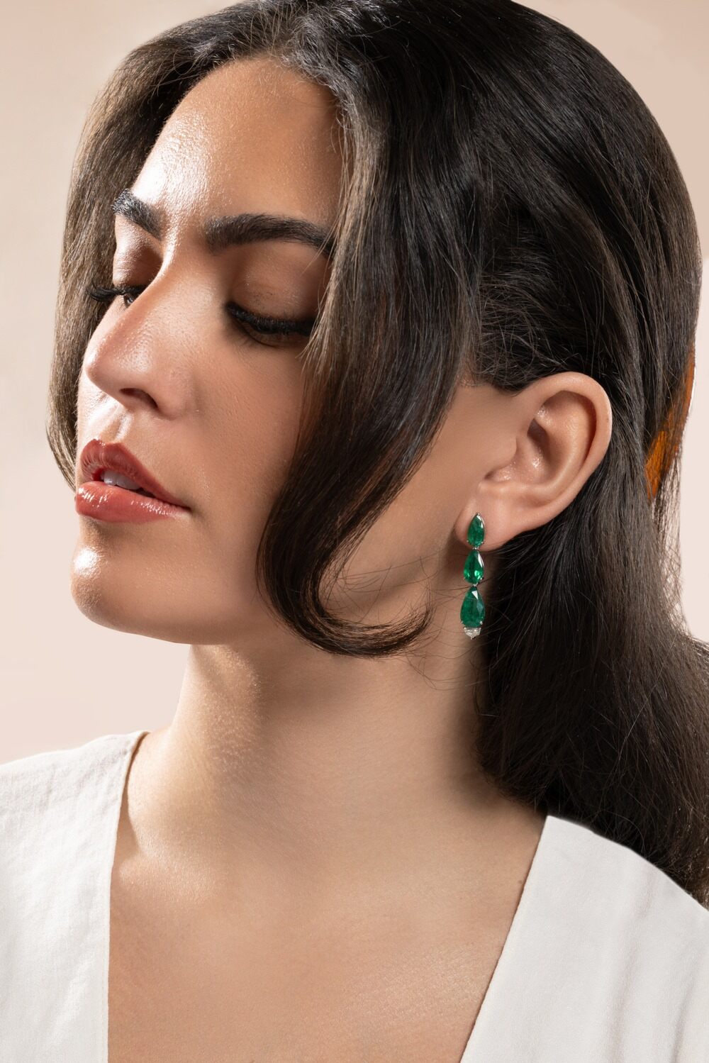 Emerald Three Drop Earrings-WHITE GOLD-JEWELRYFINE JEWELEARRING-PIRANESI