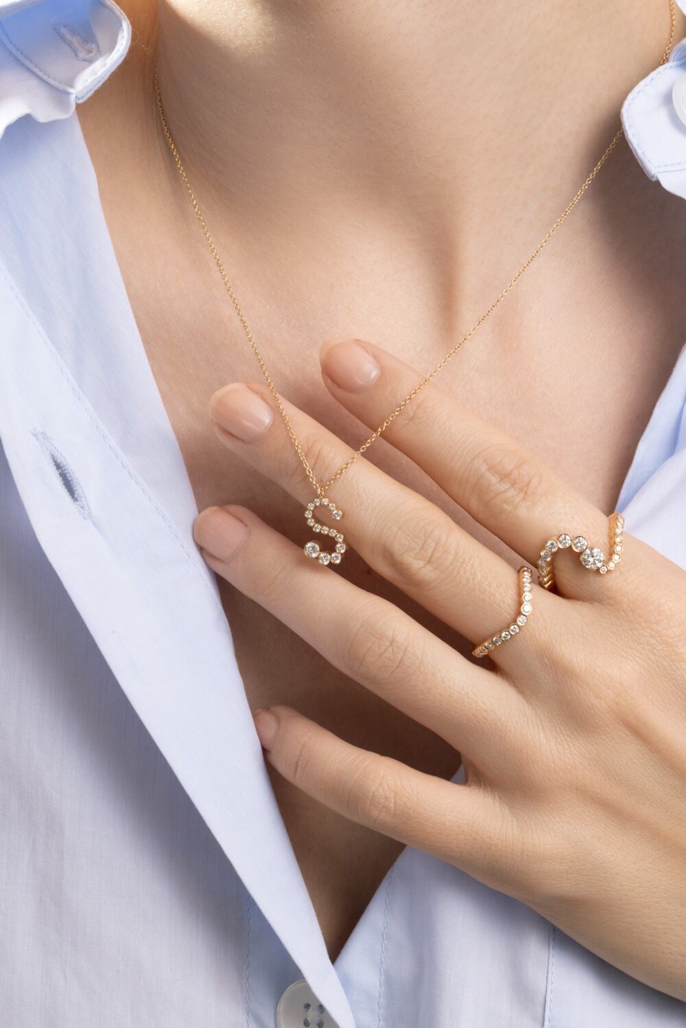 Diamond Soprano Letter Necklace-YELLOW GOLD-43-JEWELRYFINE JEWELNECKLACE O-SOPHIE BILLE BRAHE