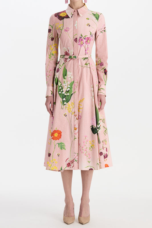 Botanical Collar Button Shirt Dress