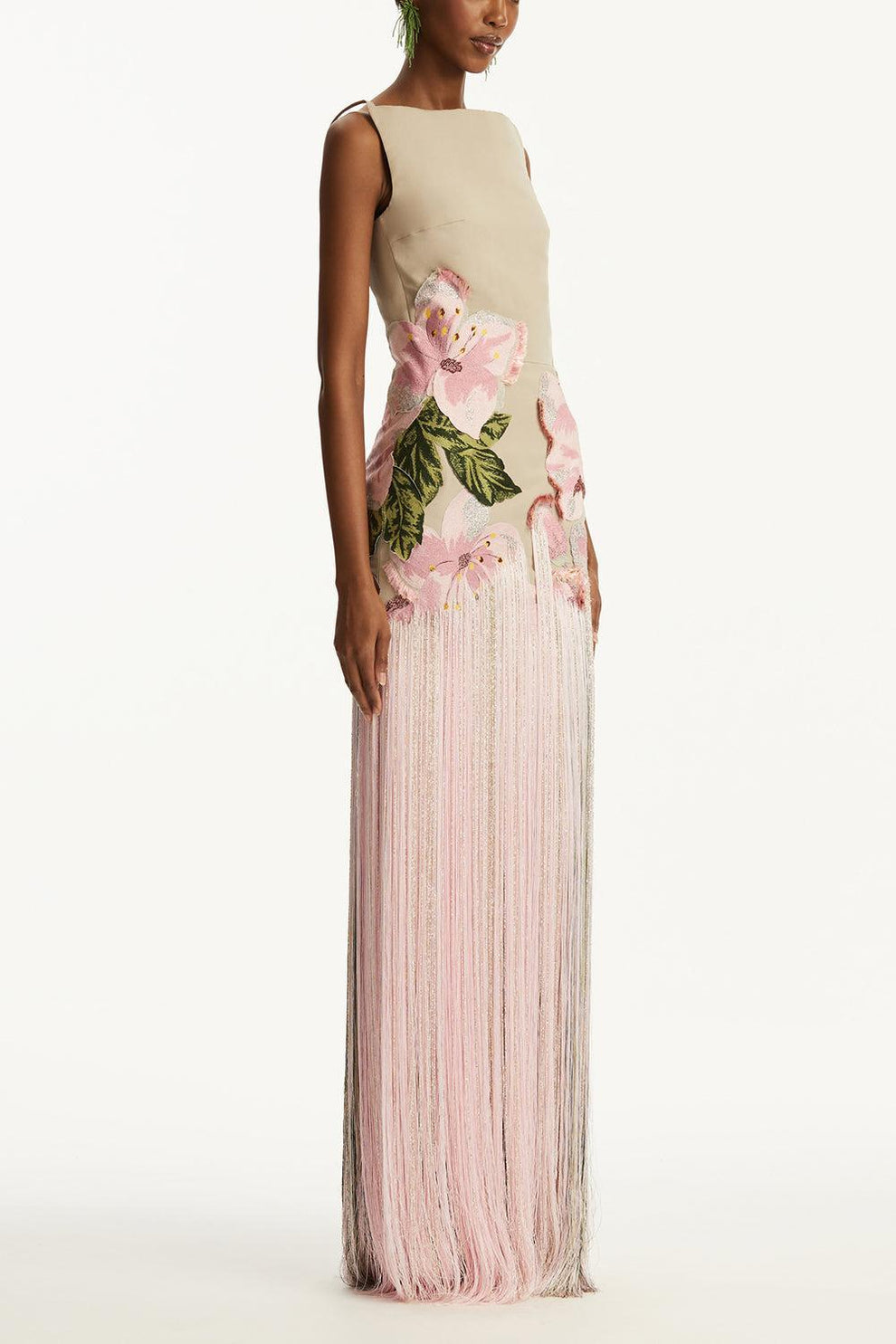 oscar de la renta bridesmaid dresses Sleeveless Embroidered Fringe Gown
