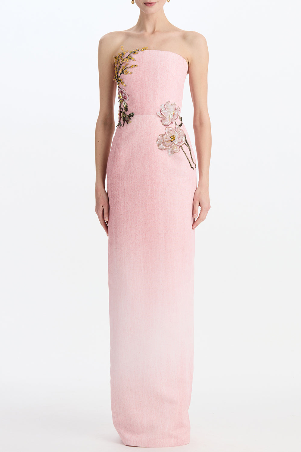 Beaded Floral Strapless Gown