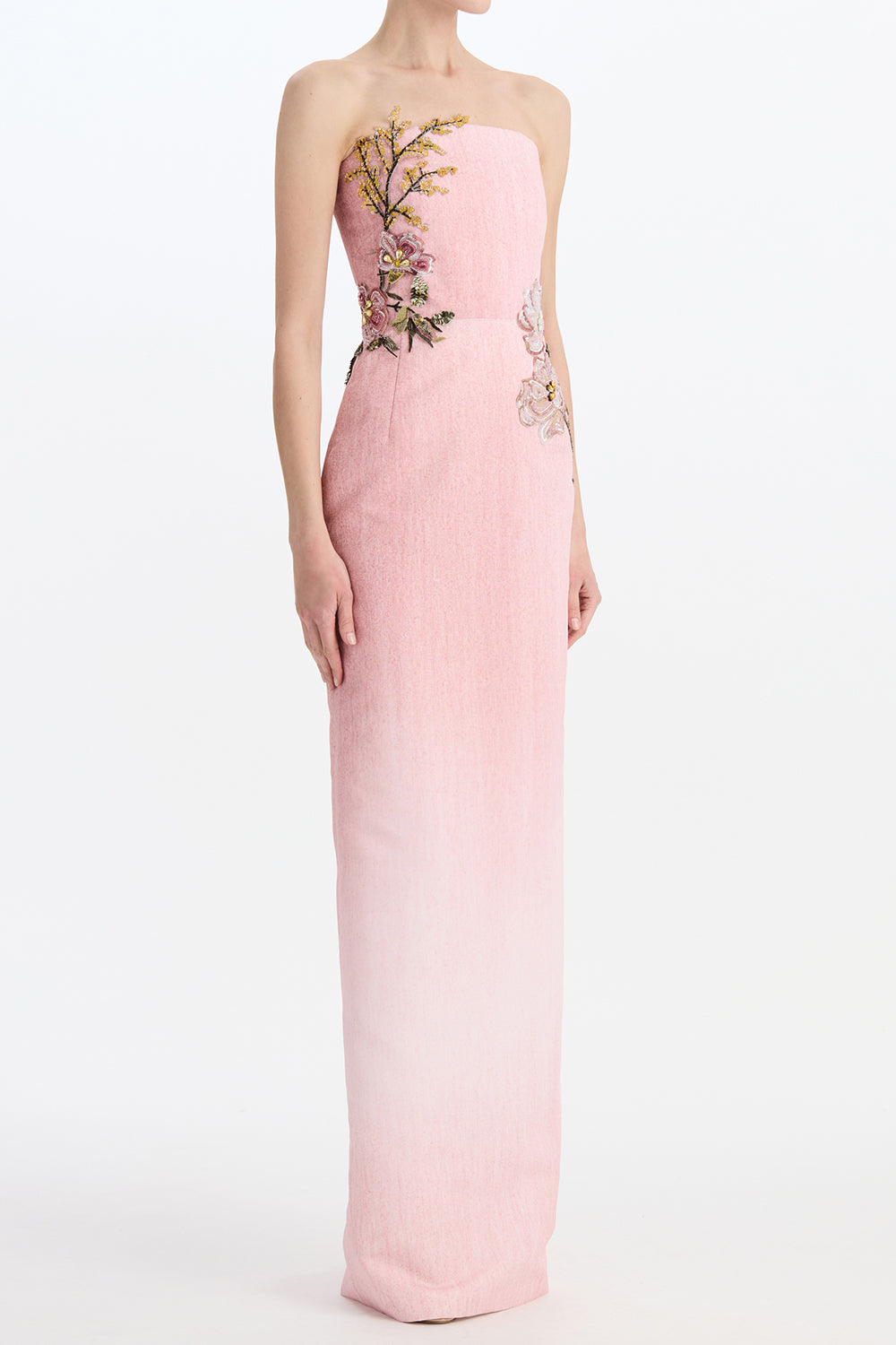 Beaded Floral Strapless Gown