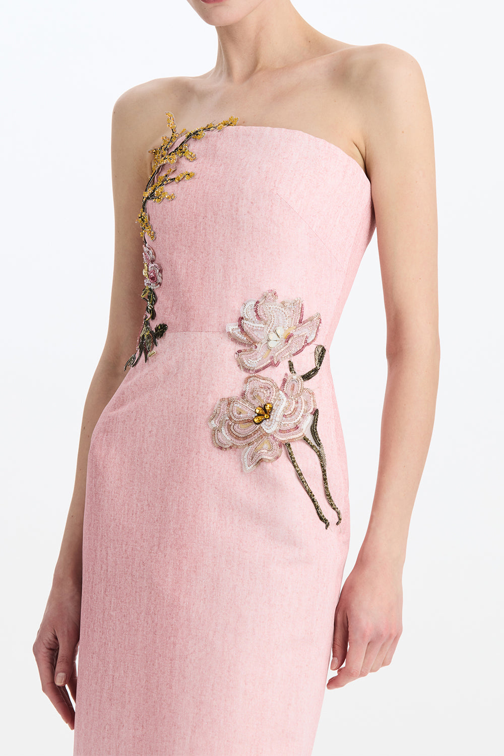 Beaded Floral Strapless Gown