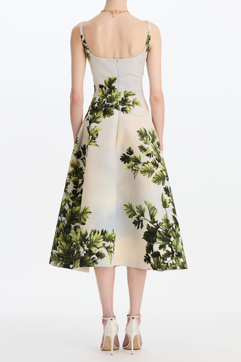 Foliage Sleeveless Flare Midi Dress