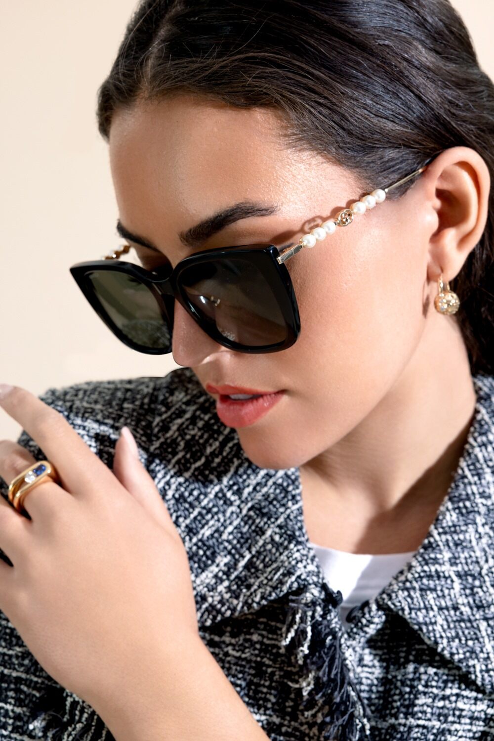 Pearl Oversized Butterfly Sunglasses-BLACK-ACCESSORIESUNGLASSES-GUCCI