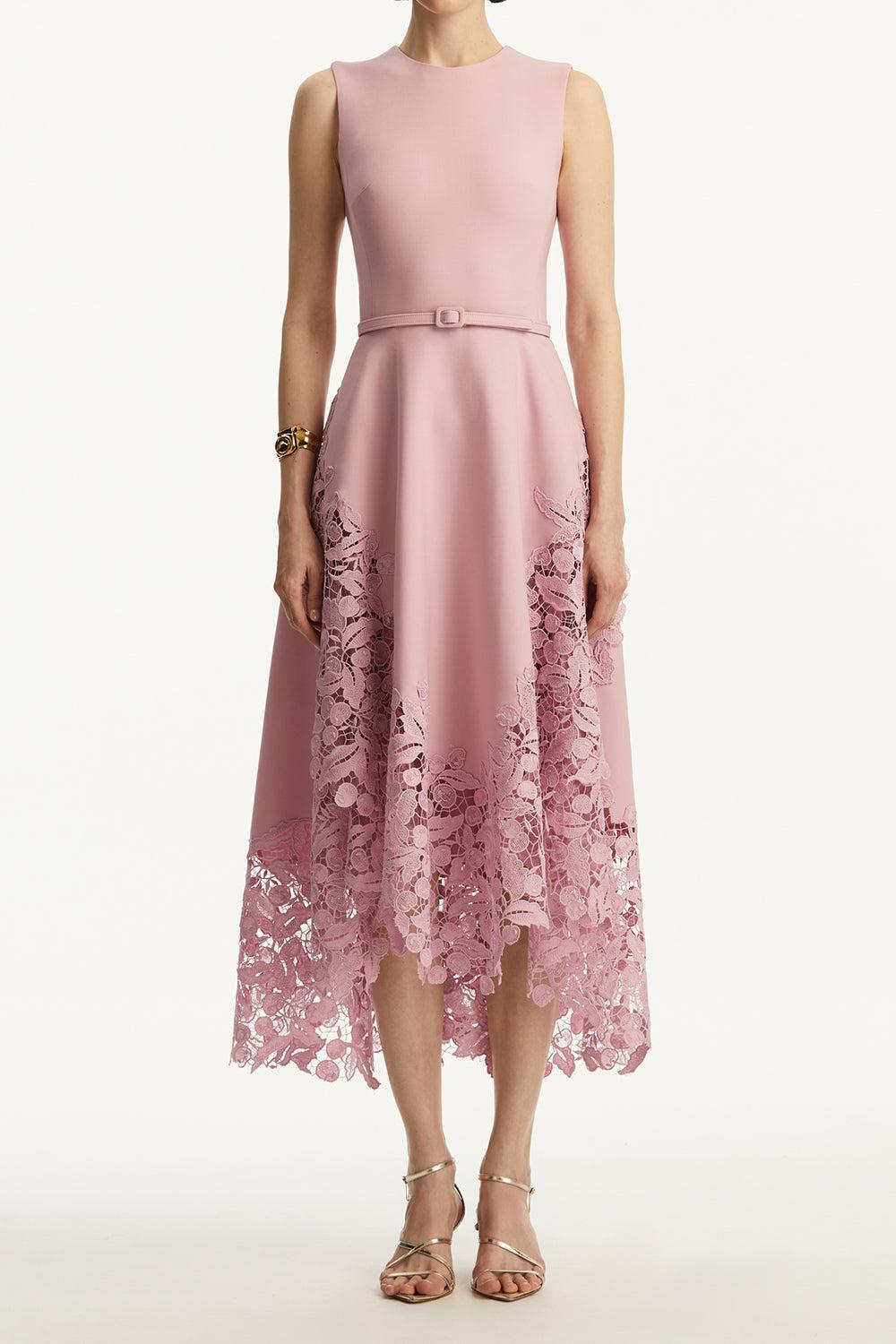Cherry Guipure Dress-PINK-4-CLOTHINGDRESSCOCKTAIL-OSCAR DE LA RENTA