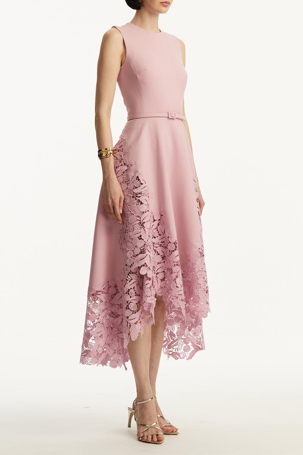Cherry Guipure Dress-PINK-4-CLOTHINGDRESSCOCKTAIL-OSCAR DE LA RENTA