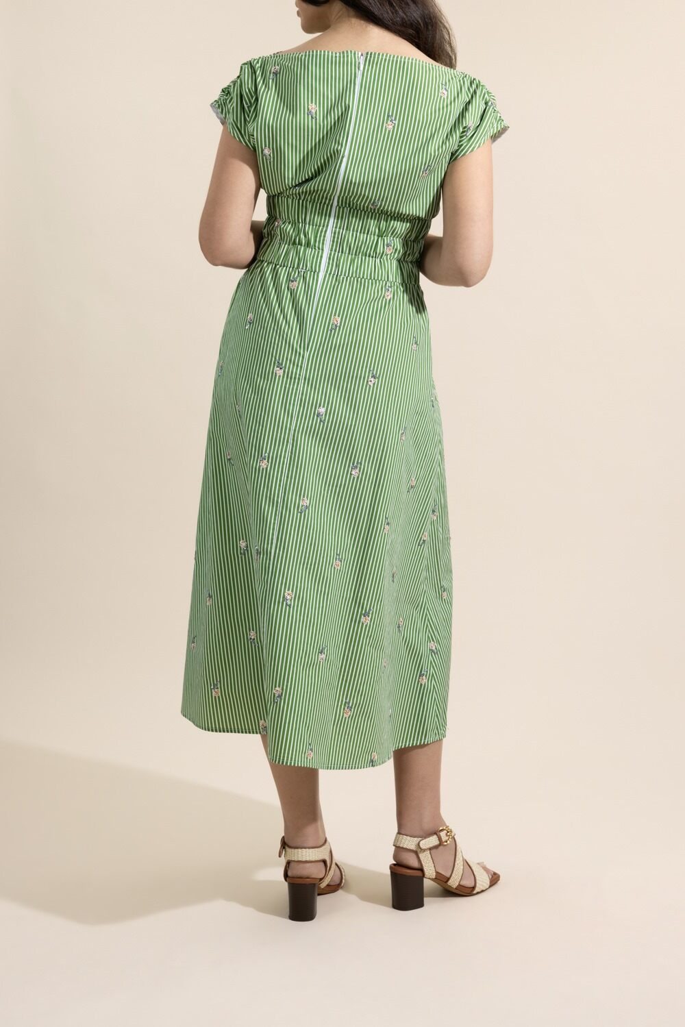 Embroidered Stripe Midi Dress-STRIPE-XS-CLOTHINGDRESSCASUAL-LELA ROSE