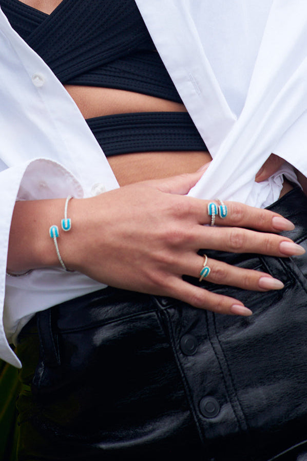 Diamond Turquoise U Solo Open Ring