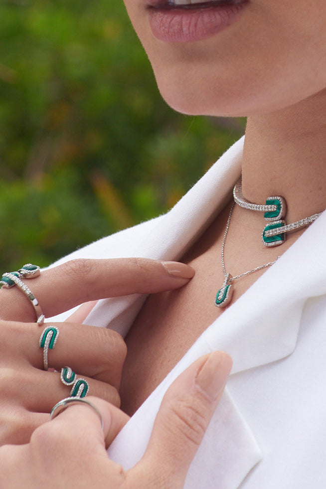 Diamond Malachite U Solo Twisted Ring