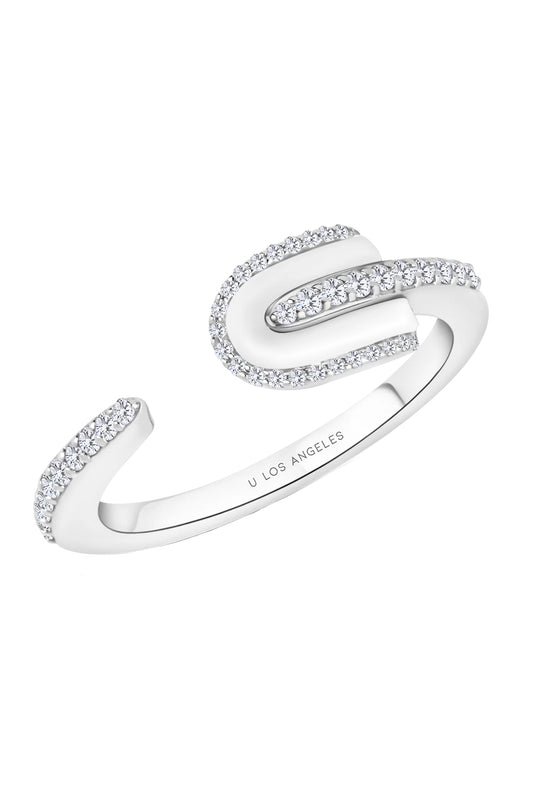 Diamond White Quartz U Solo Open Ring