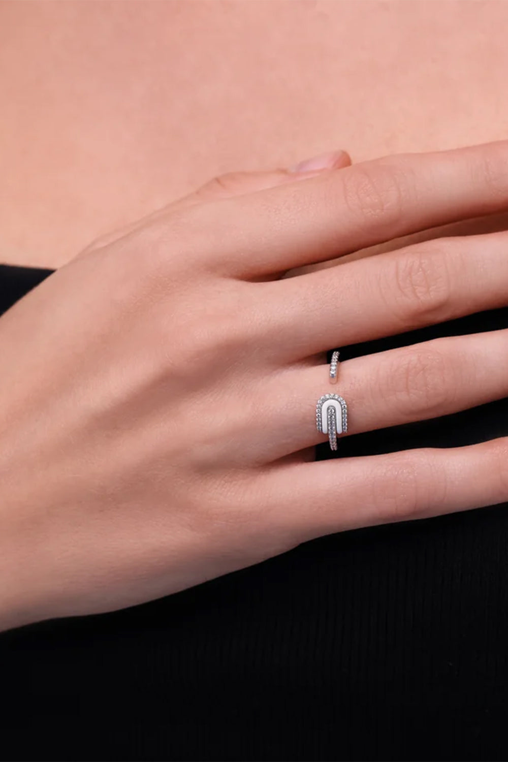 Diamond White Quartz U Solo Open Ring