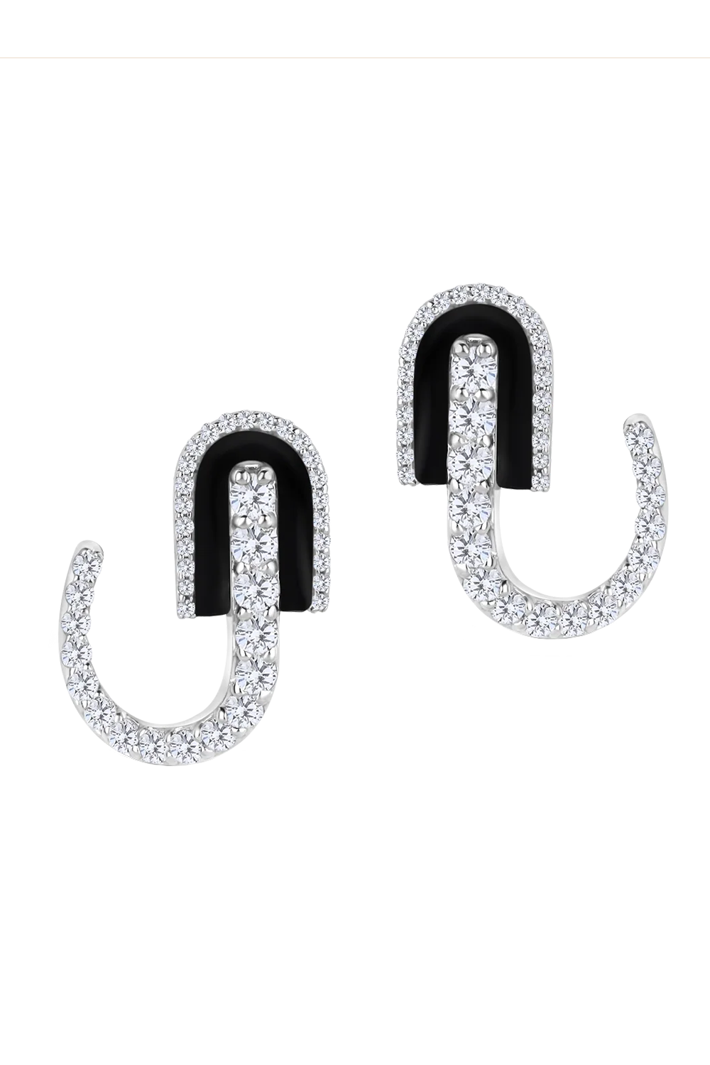 Diamond Onyx U Huggie Hoop Earrings