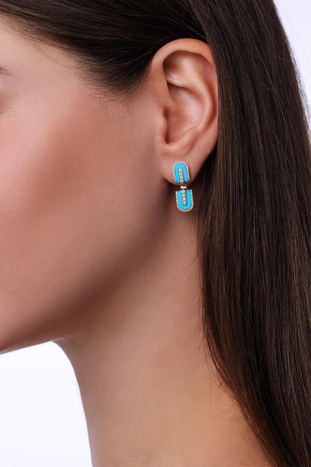 Diamond Turquoise U Floating Stud Earrings