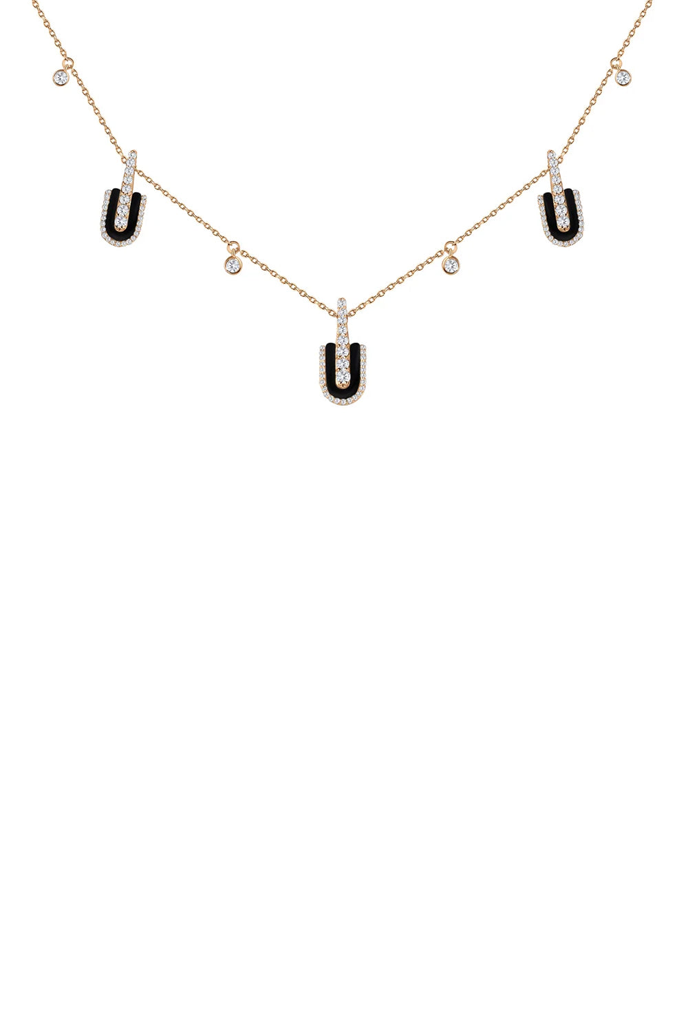 Diamond Onyx U Trio Charm Necklace