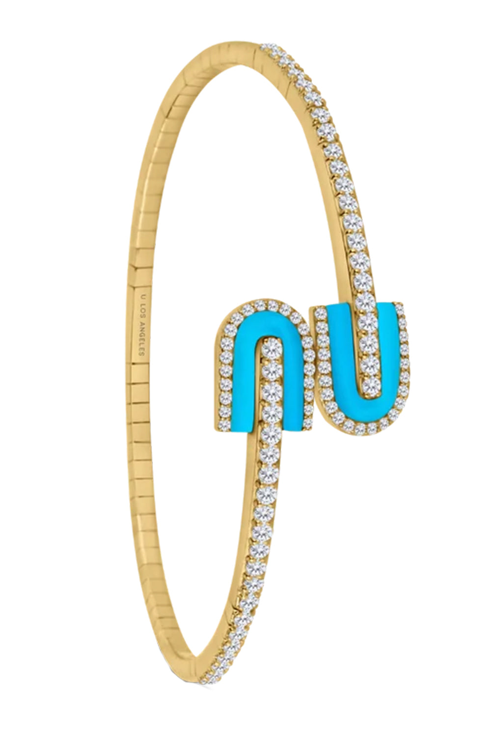 Diamond Turquoise U Duo Mini Bangle Bracelet - Yellow Gold