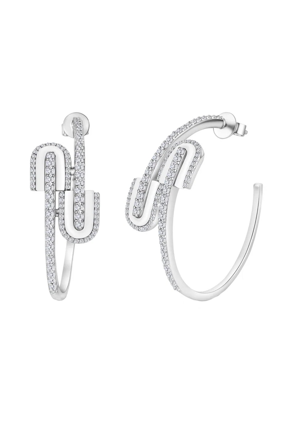Diamond White Quartz U Midi Hoop Earrings