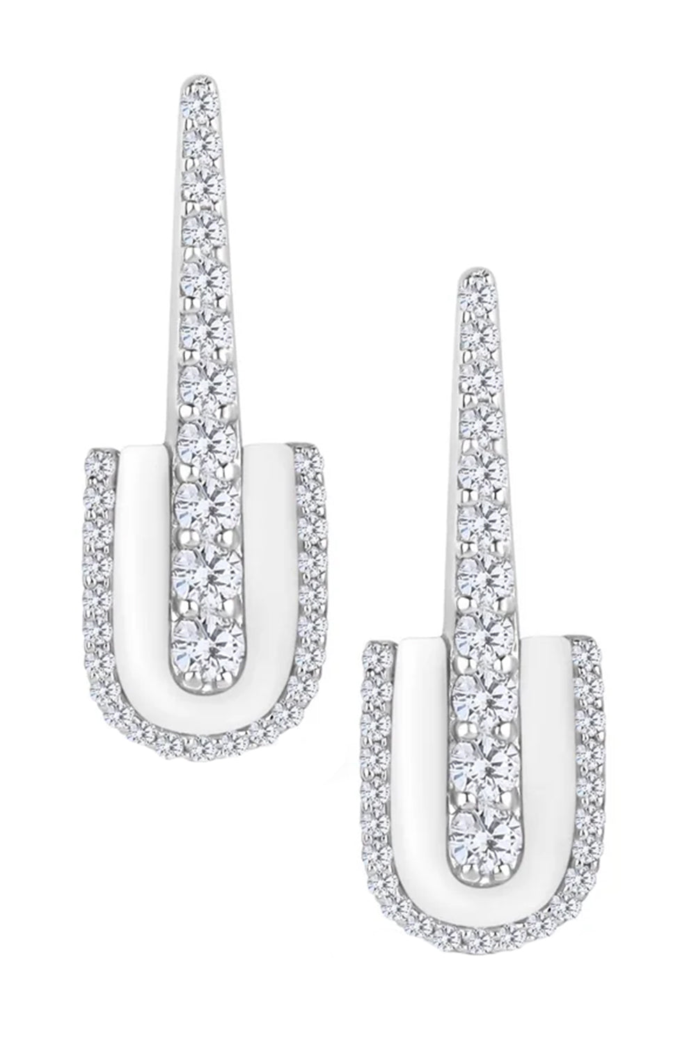 Diamond White Quartz U Drop Earrings