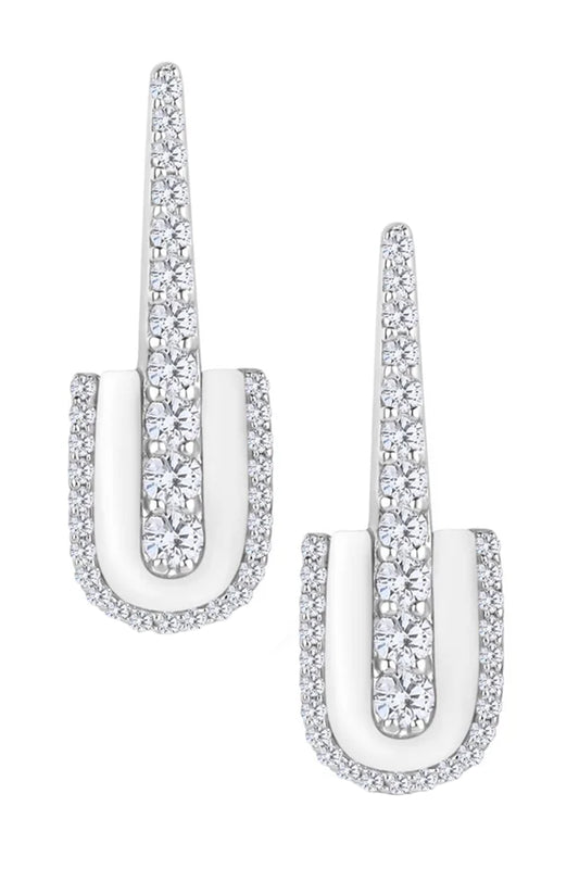 Diamond White Quartz U Drop Earrings