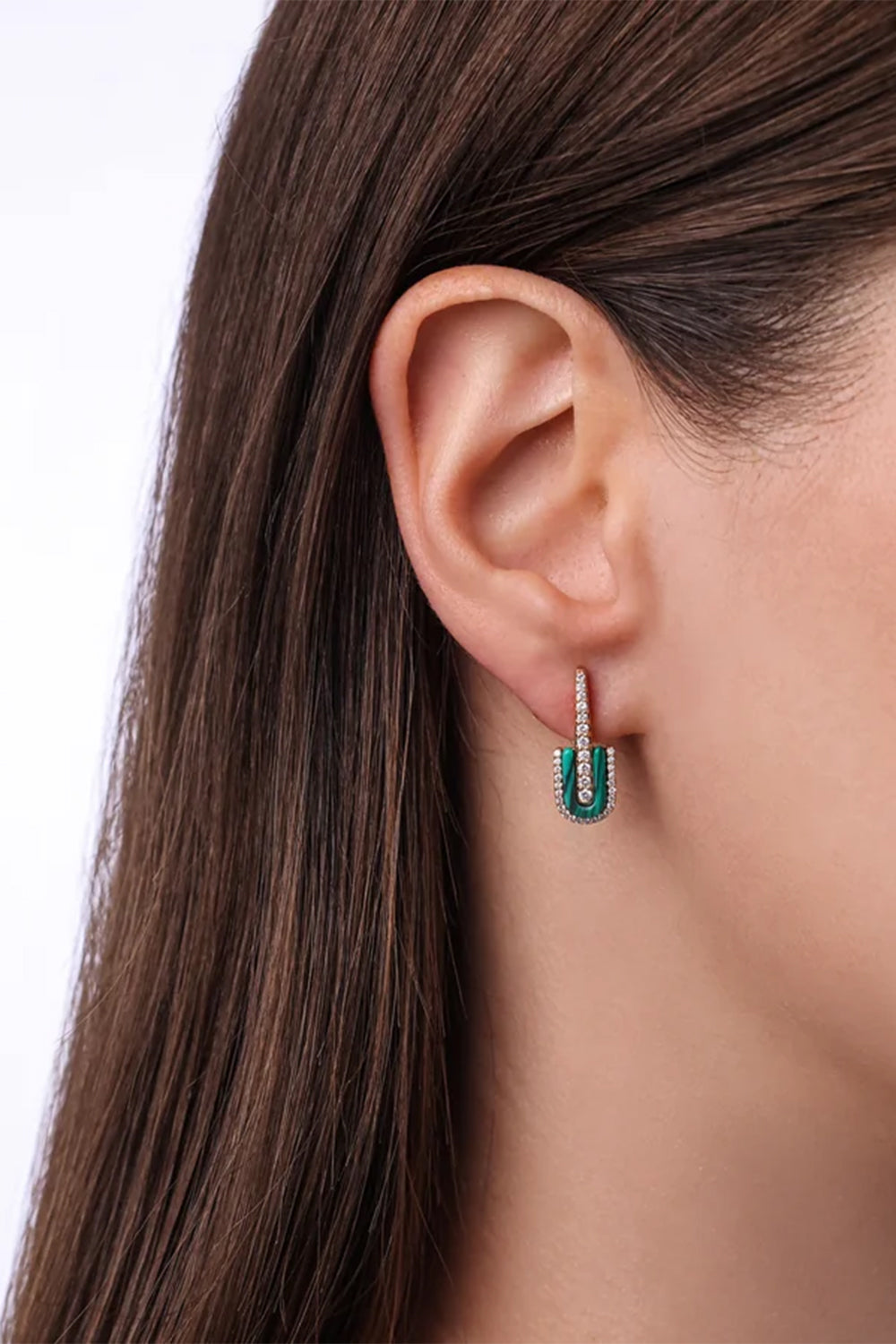 Diamond Malachite U Drop Earrings