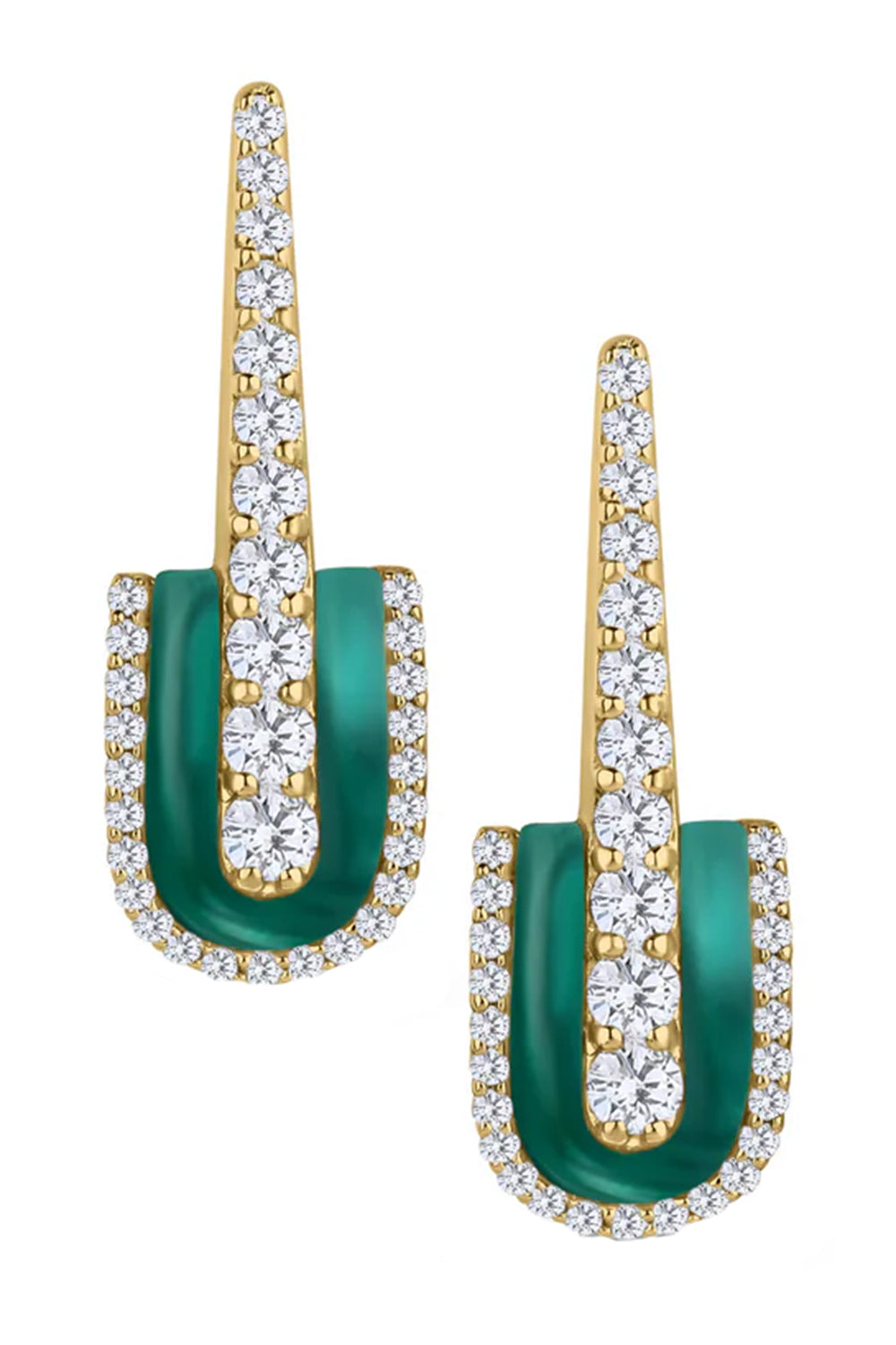 Diamond Malachite U Drop Earrings