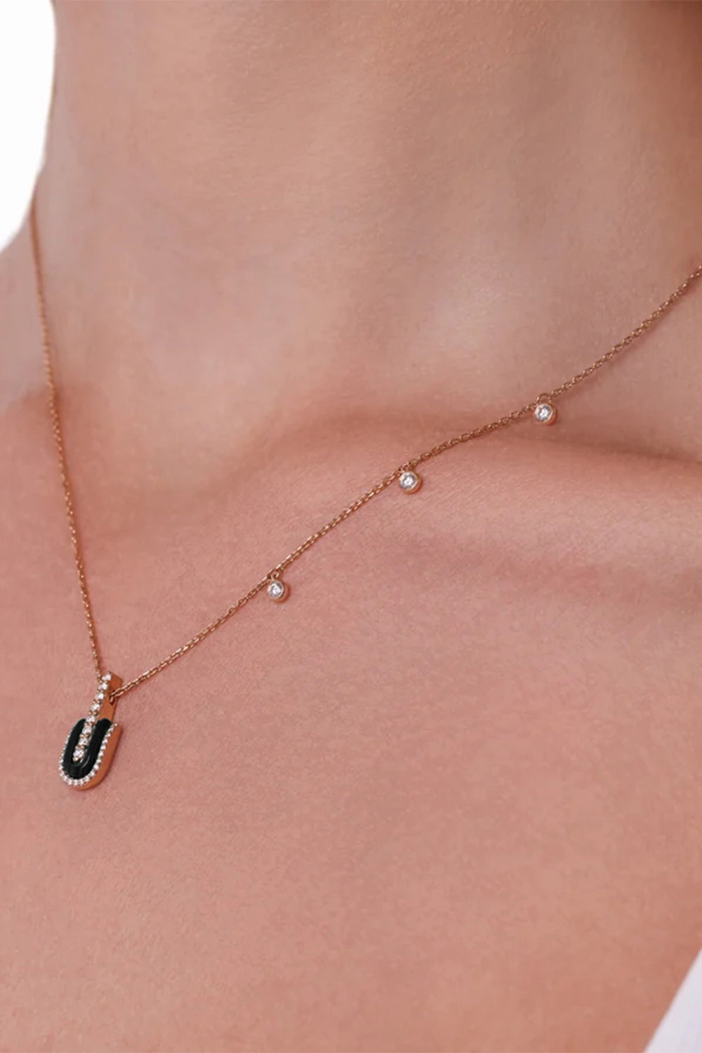 Diamond Onyx U Solo Charm Necklace