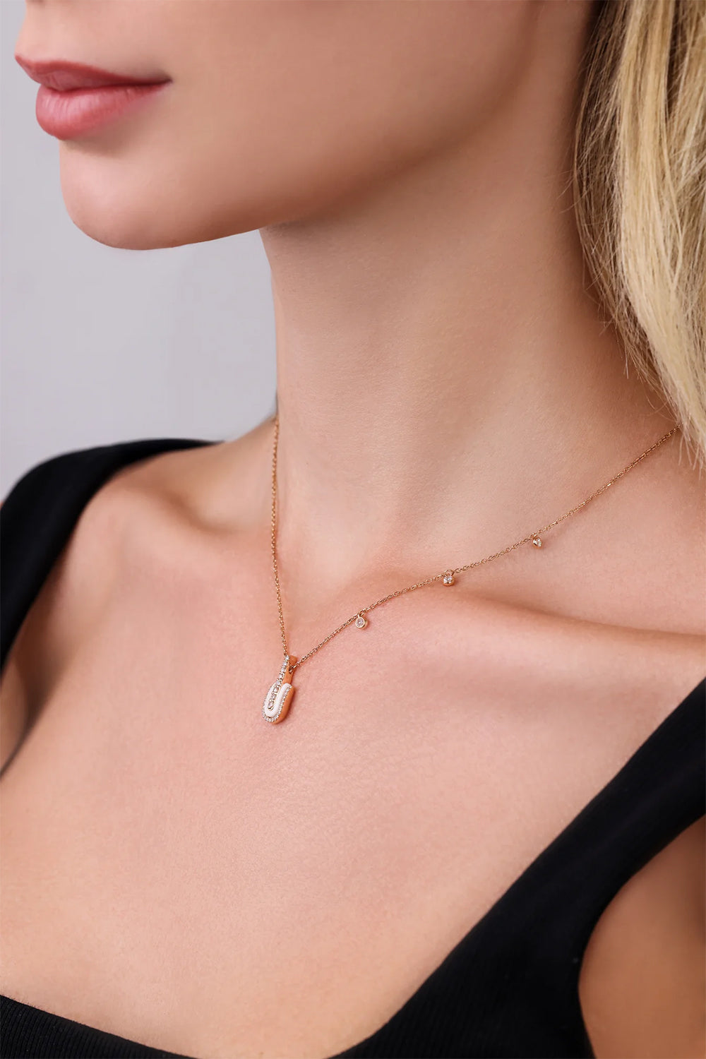 Diamond White Quartz Solo Charm Necklace
