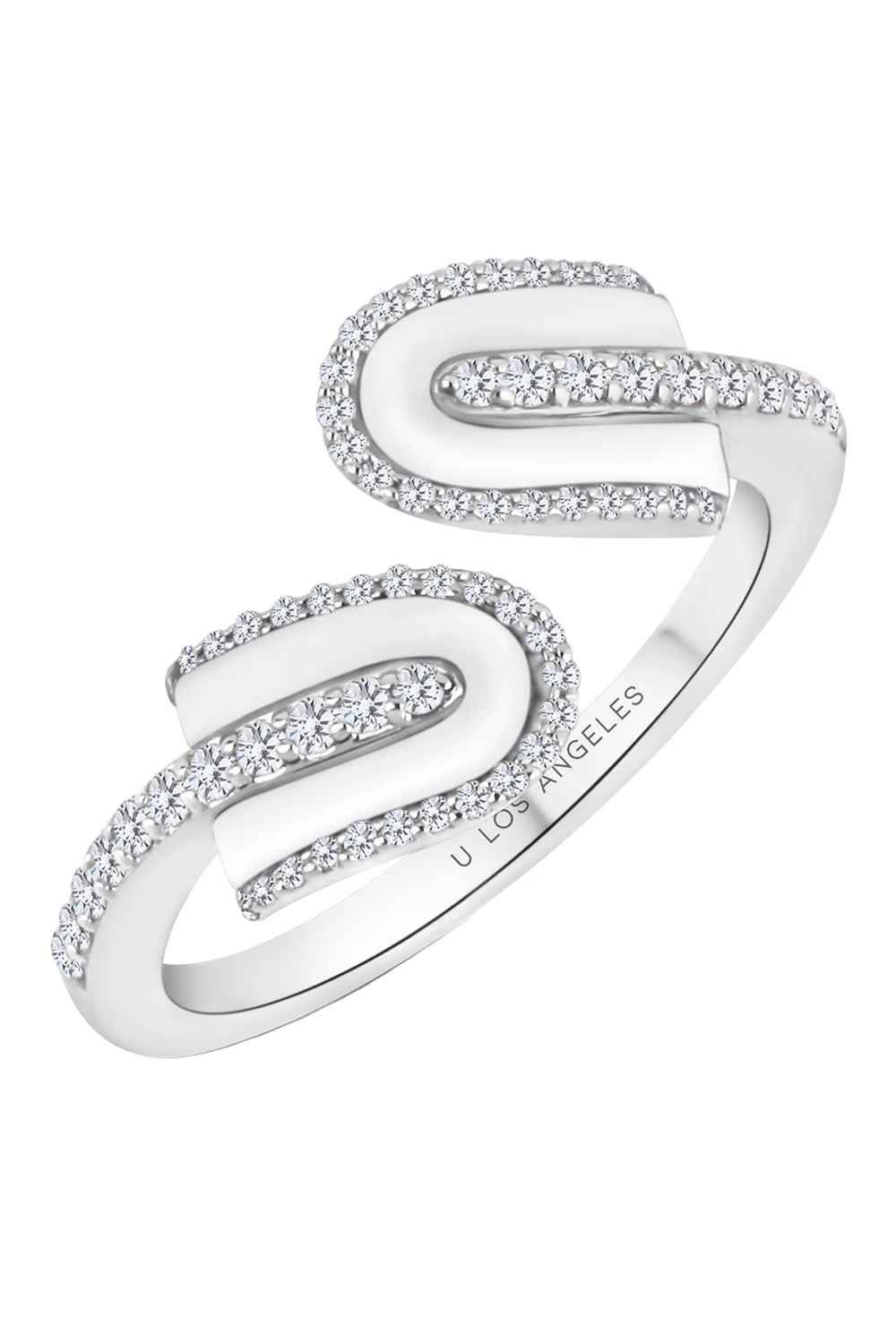 Diamond White Quartz U Duo Twist Ring - White Gold