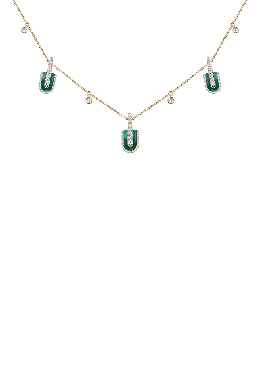 Diamond Malachite U Trio Charm Necklace
