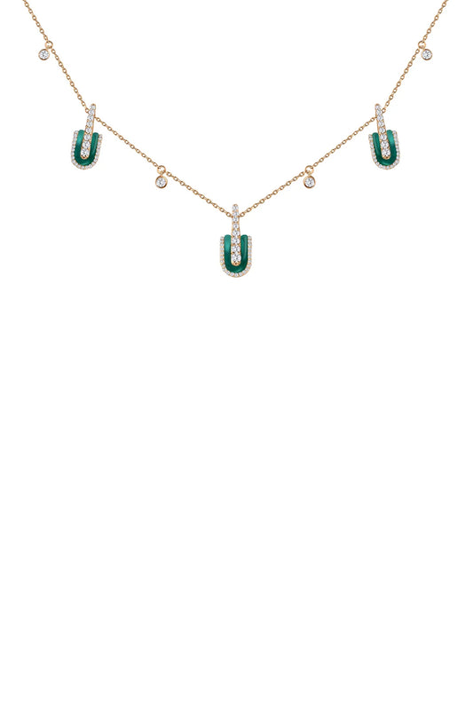Diamond Malachite U Trio Charm Necklace