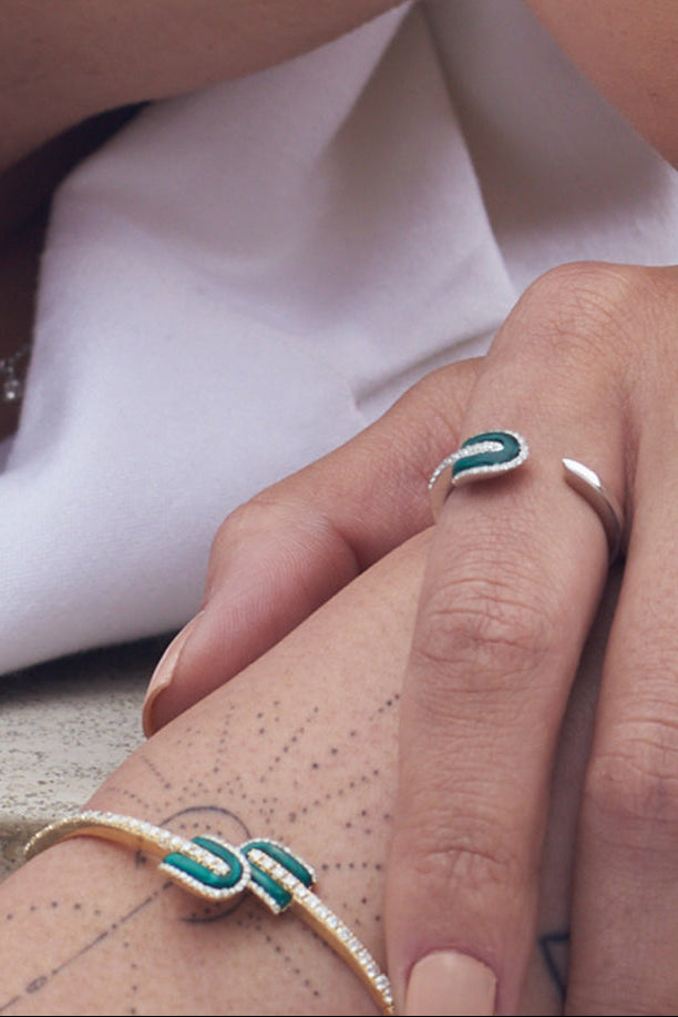 Diamond Malachite U Mini Duo Bangle Bracelet